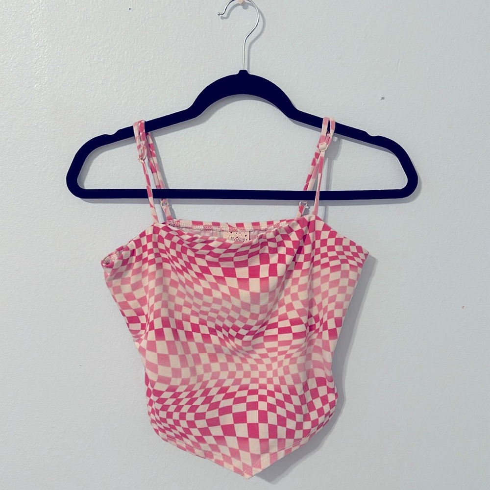 Pink checkered spaghetti strap top
